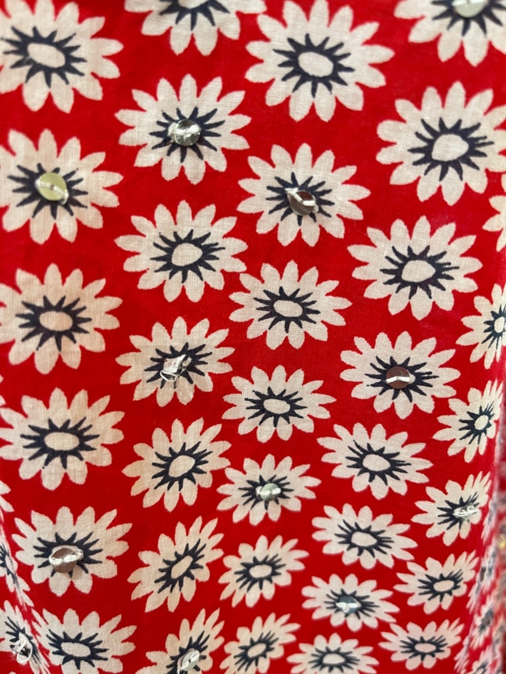 Tory Burch Jayne Tunic Top Nantucket Red Daisy Floral SZ 12 Red White Blue - Picture 4 of 8